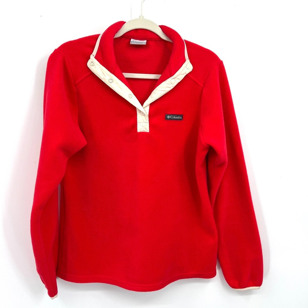 Columbia pullover quarter snap red fleece jacket gorpcore outdoor lightweight M